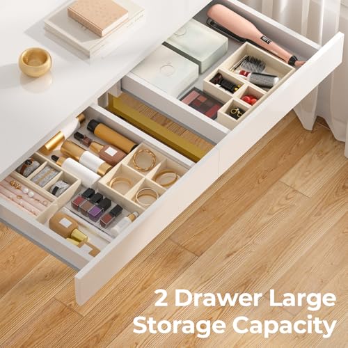 GreenForest Vanity Desk with 2 Drawers,39 inch White Desk with Glossy Desktop Easy Clean,Makeup Dressing Table with Metal Gold Legs for Home Office Small Spaces,Bedroom GreenForest