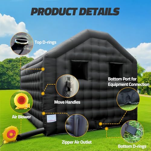 GR8FUN Small Inflatable Nightclub Tent 16.5x13x11.5Ft with Blower, Oxford Fabric Black Party Tent, Gazebo Event House for Backyard, Birthday, Rental Use GR8FUN