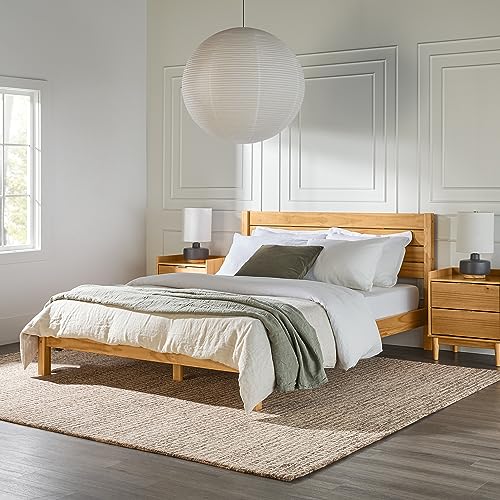 Walker Edison Ayla Boho Slatted Headboard Queen Bedframe, Queen Size, Natural Pine Walker Edison