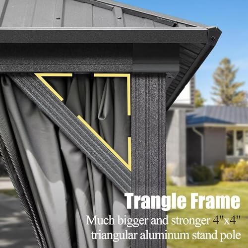 Domi 10’ X 12’ Hardtop Gazebo Canopy with Netting & Curtains, Outdoor Aluminum Gazebo with Galvanized Steel Double Roof for Patio Lawn and Garden, Gray domi outdoor living