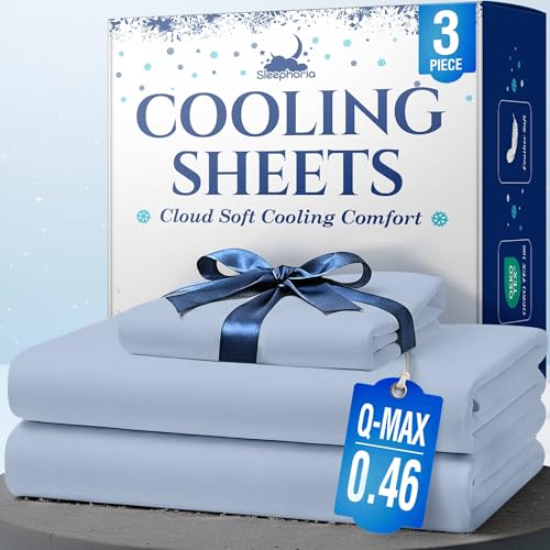 SLEEPHORIA Cooling Sheets - BreezeWeave 3 PC Twin Size Cooling Bed Sheets for Hot Sleepers & Deep, Cool Rest - Cloud Soft, Silky Smooth, 16 in Deep Pocket, Ultra Durable (Light Blue) SLEEPHORIA