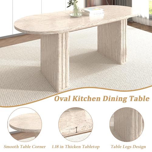 Pvillez Extendable Dining Table Set of 6, Oval Dining Room Table & 6 Gray Velvet Dining Chairs with Wood Leg, 62.99"-78.74" Kitchen Table and Chairs Set, Modern 7 Piece Dining Set Pvillez