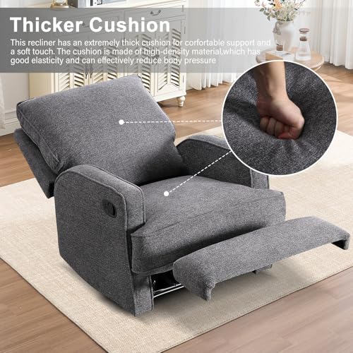 INZOY Manual Recliner with Thicker Backrest, Soft Fabric Recliner Chair with Overstuffed Cushion, Heavy Duty Reclining Sofa for Living Room Bedroom Apartment, Grey