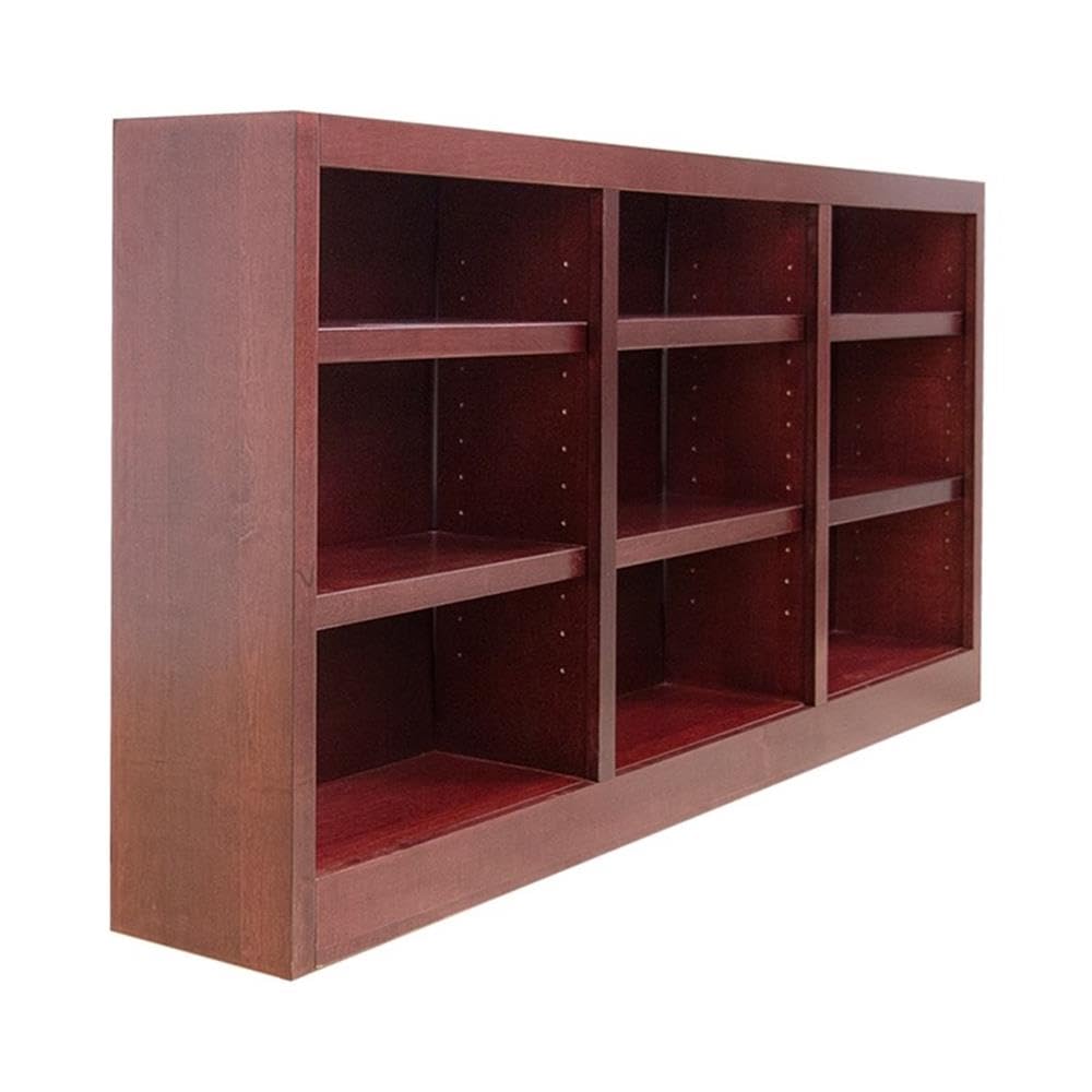 BOWERY HILL Traditional 36" Tall 9-Shelf Triple Wide Wood Bookcase in Cherry BOWERY HILL