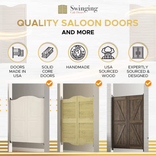 Swinging Cafe Doors Louvered Door Swing - Premade Interior Door with 1-1/8" Thick Solid Pine Wood, Pre-Sanded Wooden Saloon Doors, Stylish Western Swinging Doors, Brass Hardware (30" x 42") Swinging Café Doors