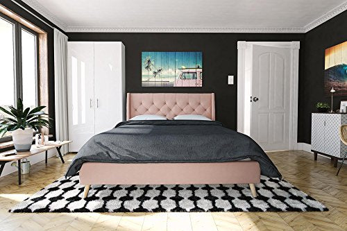 Novogratz Her Majesty Tufted Upholstered Bed Frame, Full, Pink Linen Novogratz
