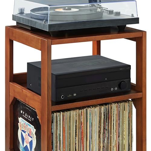 Crosley Furniture Asheville Mid-Century Modern Media Console Record Player Stand, Storage for Vinyl Records, Walnut Crosley Furniture