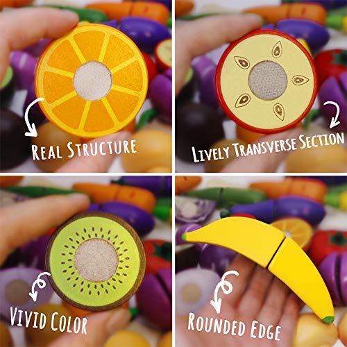 Wooden Play Food for Kids Kitchen Cutting Fruits Toys for Toddlers Pretend Vegetables Gift for Boys Girls Educational Toys Airlab