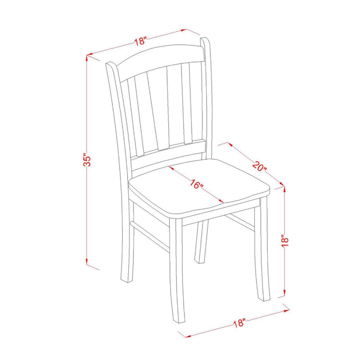 East West Furniture DLC-OAK-W Dublin Dining Chairs - Slat Back Wooden Seat Chairs, Set of 2, Oak East West Furniture