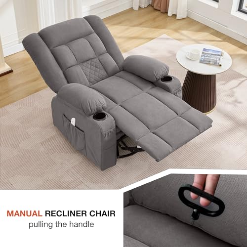 Rocker Recliner Chair with Heating and Kneading Massage for Adults,360ยฐSwivel Rocker Recliner with Cup Holder and USB Charge Port for Living Room,Bedroom, Nursery