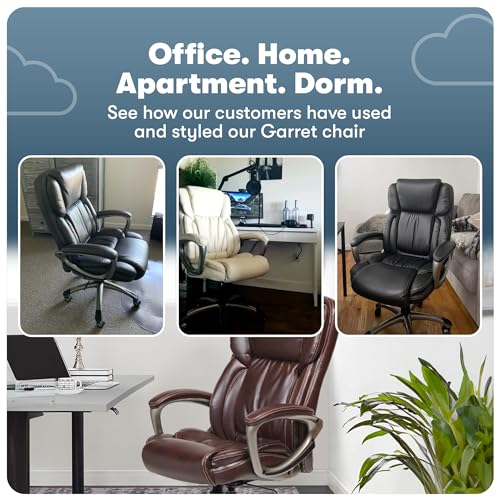 Serta Garret Executive Office Chair, Ergonomic Mid-Back with Lumbar Support, Semi-Plush Cushion and Body Pillows, Padded Armrests, Swivel Base, Bonded Leather, Ivory White Serta