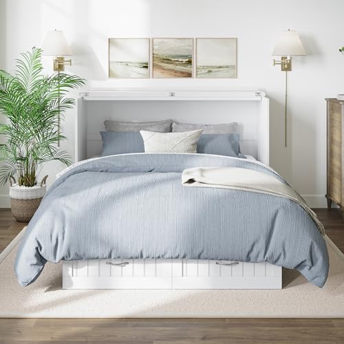 AFI, Nantucket Queen Murphy Bed Chest with Mattress, Storage Drawer and Built-In USB Charger, White AFI