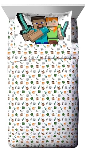 Jay Franco Minecraft Full Comforter Set - 7 Piece Bedding Includes Sheet Set & Pillow Covers - Super Soft Kids Bedding Creeper & Zombie Jay Franco