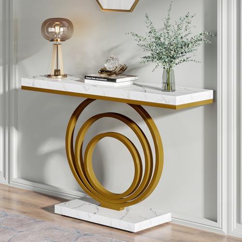 Tribesigns 41-Inch Gold Entryway Table, Modern Console Table Narrow Long, Contemporary Accent Table for Living Room, Hallway, Entrance, Faux Marble Veener Top Tribesigns