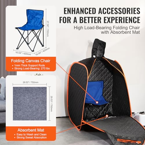 VEVOR Portable Personal Steam Sauna Spa Tent with 2L 1000 Watt Steam Generator, Includes Foldable Chair, Home Therapeutic Sauna Blanket for Detox Relaxation, Time & Temperature Remote Control, Black VEVOR