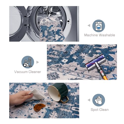 Yanlaza Boho Rug Runners 2x8,Narrow Long Hallway Runners,Kitchen Carpet Non Slip Washable,Rubber Backed Area Rugs for entryway Indoor Bedroom Bedside Farmhouse Laundry Bathroom (Blue, 2'x8') Yanlaza