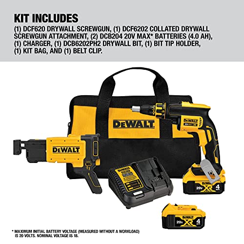 DEWALT Screw Gun Kit with Collated Drywall Attachment (DCF620CM2) DEWALT
