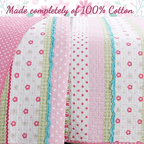 Cozy Line Home Fashions Pink Polka Dot Flower Girl 100% Cotton Reversible Quilt Bedding Set, Coverlet, Bedspread (Greta Pastel, Queen - 3 Piece: 1 Quilt + 2 Shams) Cozy Line Home Fashions