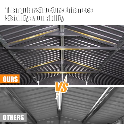 Domi 12x15FT Outdoor Metal Garage Shed, Extra Large Metal Carport with Lockable Double Hinged Doors, Heavy Duty Car Shelter for Car, Truck, Motorcycle and Lawn Equipment, Dark Grey domi outdoor living