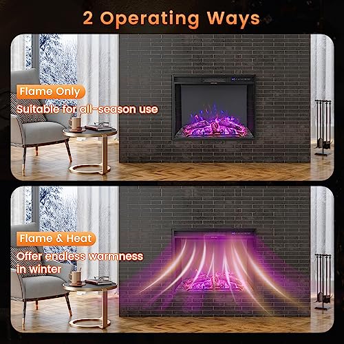 COSTWAY Electric Fireplace Insert 26-inch Wide, 5,000 BTU Recessed and Freestanding Fireplace Heater with Remote Control, 3 Flame Colors, 6 Brightness, 6H Timer, Fireplace for Indoor Use, 750/1500W COSTWAY