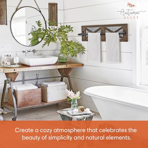 Autumn Alley Farmhouse Rustic Towel Rack Holder - Wood Towel Rack - 24" - Farmhouse Towel Holder for Rustic Bathroom and Farmhouse Kitchen Style Décor - Wall Mounted, Rustic Towel Bar Autumn Alley