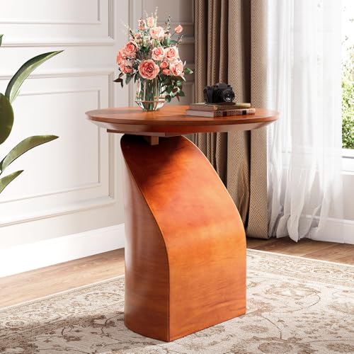 Tribesigns Round Side Table, Wood End Table with a Sturdy Base, Industrial Bedside Table Nightstand for Bedroom, Small Side Table Accent Table for Living Room, Easy Assembly, Brown Tribesigns