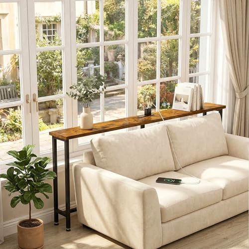 flevra 78" Narrow Sofa Table with Outlet (2 AC Outlets & 2 USB Ports), Behind Couch Table with Charging Station, Long Skinny Console Table for Living Room, Entryway and Hallway (Rustic Brown) flevra