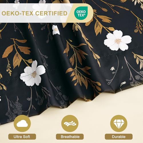 Botanical 6-Piece King Size Sheets Set, Boho Floral Print Brushed Microfiber Sheets, Cooling Bed Sheet Set, Ultra Soft & Breathable, 16' Deep Pocket Fitted Sheet & Pillowcase Set, Beige Brown Leaves Swiftify
