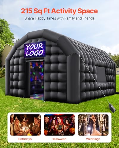VEVOR Inflatable Nightclub, 16.4 x 13.1 x 12.5 ft Inflatable Party Tent with 680W Blower & Sandbag, Ventilated Blow up Night Club with 2 Windows, Air Cube House for Event Birthday Wedding Party VEVOR
