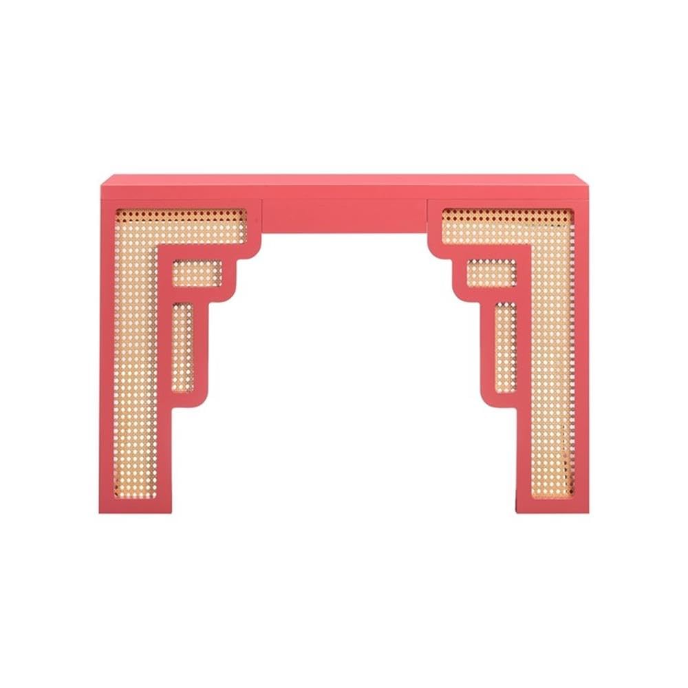 Pemberly Row Modern/Contemporary Coral Pink & Rattan Console Table Pemberly Row