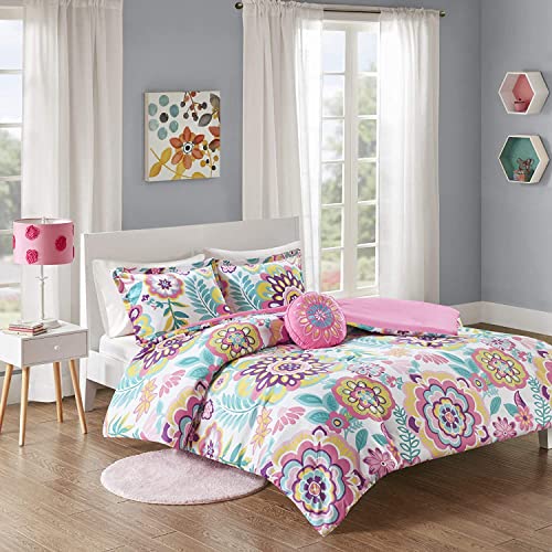 Intelligent Design Camille Comforter Set, Vibrant Flowers Design All Season Teen Bedding, Matching Sham, Decorative Pillow, Girls Bedroom Décor, Full/Queen, Pink 4 Piece Intelligent Design