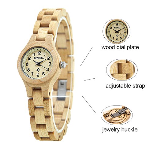 BEWELL W123A Handmade Natural Maple Wristwatch Analogue Display Lightweight Small Thin Case Wooden Watch for Women(Beige) BEWELL