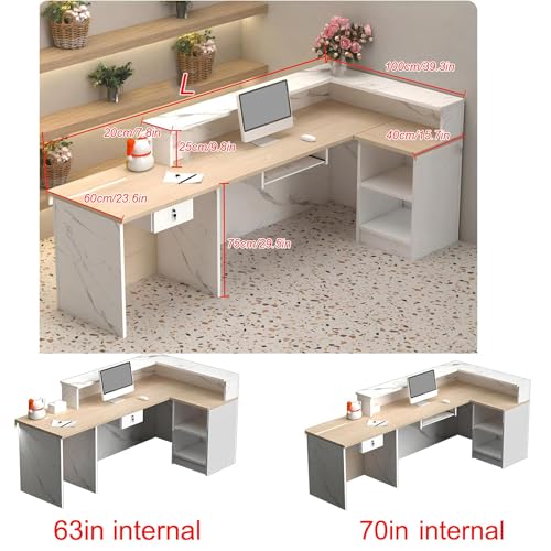 L Shaped Reception Desk with LED Light, Modern Front Desk Counter with Drawers & Storage Cabinets,Checkout Counter for Office Lobby, Salon, Spa & Retail Store (A-Right, L 180cm/70in) Generic