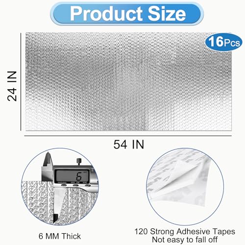 Garage Door Insulation Kit 16P Double Bubble Window Heat Insulation Panels, 6MM 24" x 54" Reflective Aluminum Foil Summer/Winter Barrier Insulation Sheets with 120 Adhesive Tapes for Garage Attic Wall ToLanbbt