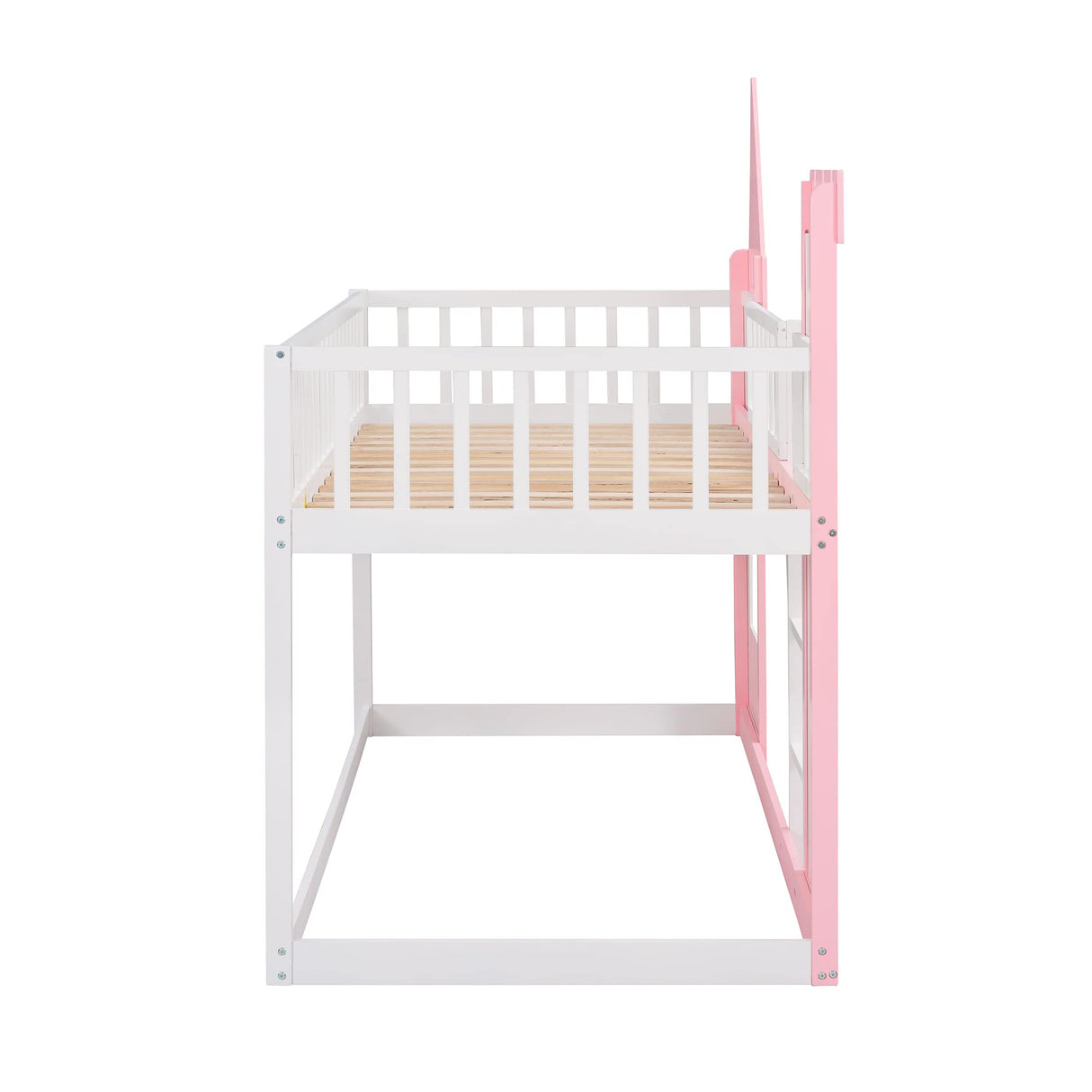 Harper & Bright Designs Twin Over Twin Kids Bunk Bed, Twin Loft Bed with Castle Shape Design, Wooden Floor Bunk Beds for Girls Boys Bedroom Dorm, Pink Harper & Bright Designs