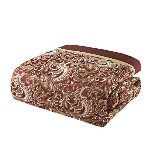 Madison Park Essentials Brystol 24 Piece Room in a Bag Faux Silk Comforter Jacquard Paisley Design Matching Curtains Down Alternative Hypoallergenic All Season Bedding-Set, King (104 in x 92 in), Red Madison Park