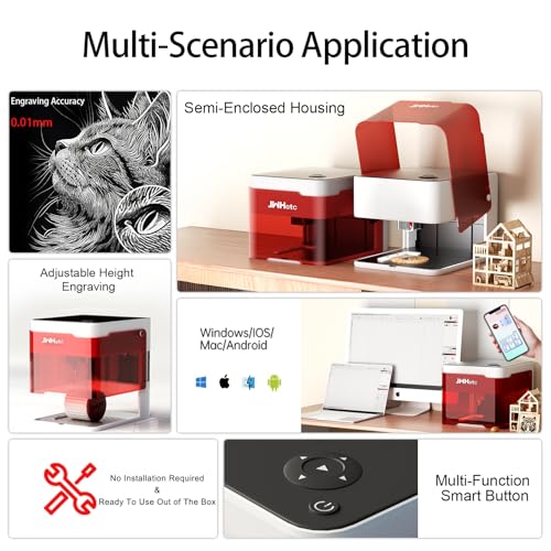 JWHetc X-Pro 5W Laser Engraver Machine, Portable 5000mW Laser Engraver and Cutter Machine for Wood Leather Metal Silicone Paper Glass Cloth,Class 1 for DIY Supports Win/Mobile System/Offline Class 1 JWHetc