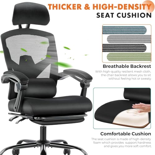Sweetcrispy Office Computer Desk Chair, Ergonomic High-Back Mesh Rolling Work Swivel Chairs with Wheels, Comfortable Lumbar Support, Comfy Arms for Home, Bedroom, Study, Student, Black Sweetcrispy