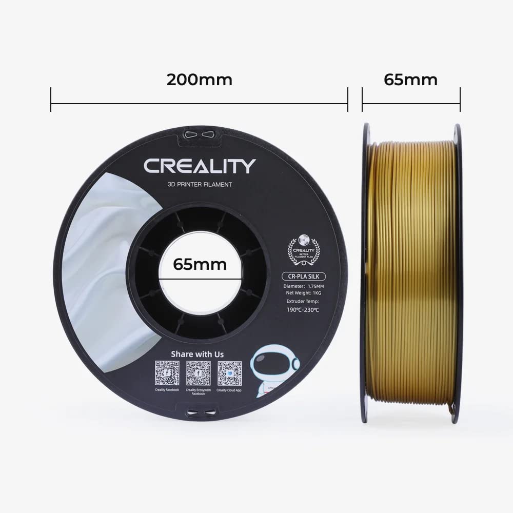 Creality PLA 3D Printer Filament, PLA Filament 1.75mm Silk Shiny PLA Filament +/-0.02mm, 3D Printing Filament 1KG/2.2lb (Gold) Creality