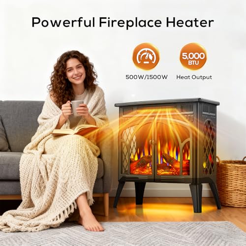 ZAFRO 24" Freestanding Electric Fireplace Stove with Remote Control, Fireplace Heater with Adjustable Flame Color and Brightness, Timer/Sleep Mode/Overheat Protection for Bedroom, Living Room(Black) ZAFRO