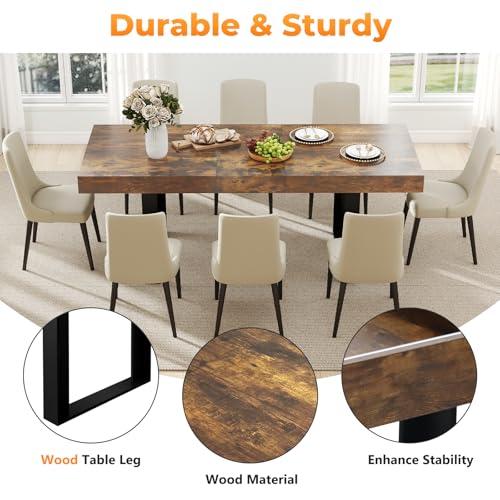 Zevemomo 63"-78.7" Expandable Dining Table, 6-10 Farmhouse Kitchen Table, Extendable Dining Table, Rectangular Kitchen Table with Metal Track, Tapered U-Shaped Leg for Dining Room,Office-Rustic Brown Zevemomo