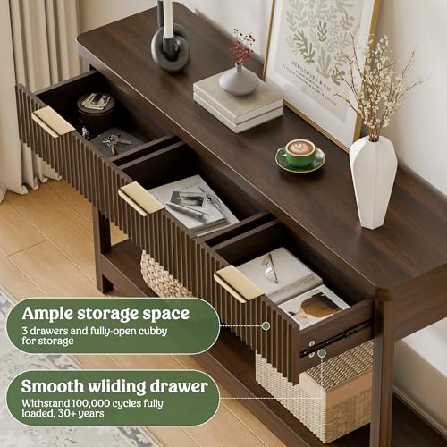 Lulive 51" Fluted Console Table for Entryway, Entryway Table with 3 Wooden Drawers, Farmhouse Behind Sofa Table for Living Room, Hallway, Couch, Foyer Lulive