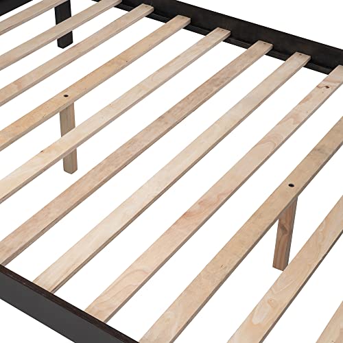 Ball & Cast Twin Over Full Bunk Bed with Storage Ladder and Full-Length Guardrails,Wooden Bunkbed w/Slat Support & into Two Individual Beds,Bedframe Furniture for Student Dorms,Guest Rooms,Espresso Ball & Cast