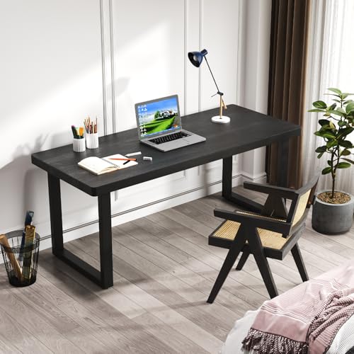 wangbochuan 47 Inch Black Solid Wood Computer Desk | Sturdy Metal Base | Modern Home Office Desk | Durable Study Writing Table for Workspace, Multiple wangbochuan