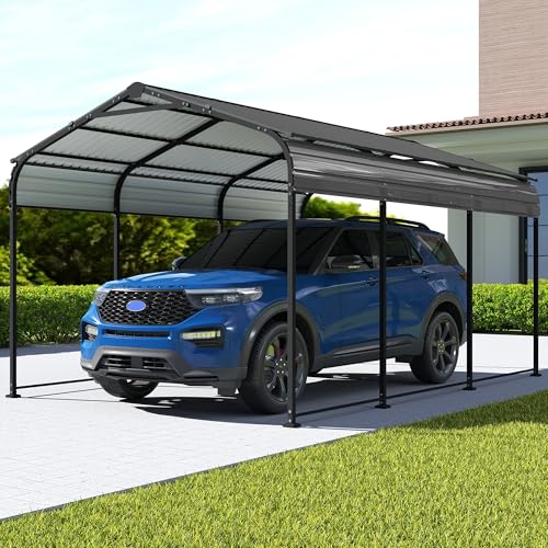 10x15FT Metal Carport, Heavy Duty Frame with Updated Galvanized Steel Roof, Enhanced Base, Outdoor Garage Car Storage Shelter for Cars, Boats, Tools, Party Real Relax