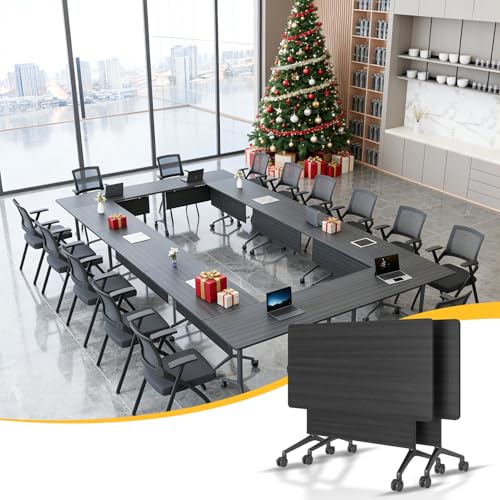 Modular Conference Table,Flip Top Mobile Meeting Table with Wheels,Folding Conference Room Tables,Modern Stackable Training Seminar Tables for Classroom,Meeting Room & Executive Room (6, D, 70.8in) MSFDC
