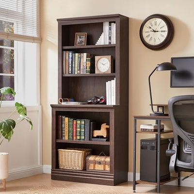 JAHRSTIM Dark Cherry 5-Tier Floor Standing Bookshelf for Home and Office Storage