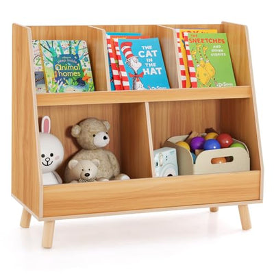 Costzon 2-in-1 Kids Toy Organizer and Bookshelf with 5 Cubbies and Solid Legs
