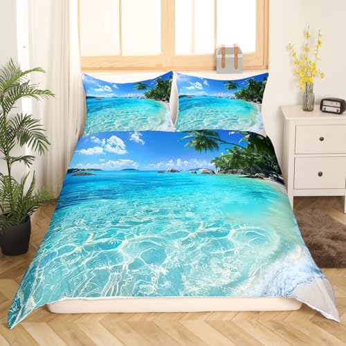 Erosebridal Ocean Duvet Cover Summer Beach Decor Hawaiian Vacation Style Bedding Set Palm Trees Tropical Nature Sea Theme Home Decor Comforter Cover Set, 1 Duvet Cover with 1 Pillow Case Twin Size Erosebridal