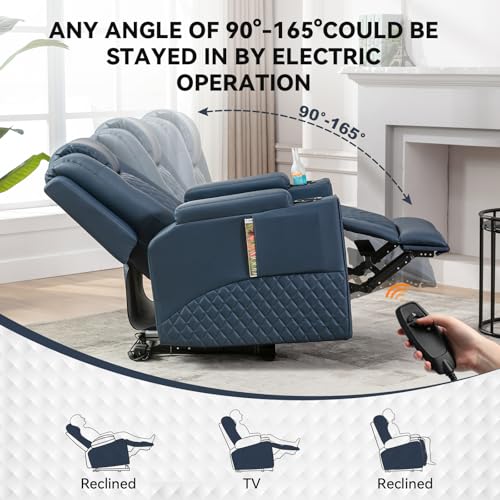 COMHOMA Power Recliner Chair PU Leather Electric Massage Recliner Sofa for Living Room Home Theater Seating with Cup Holders and LED Lighting(Blue) COMHOMA